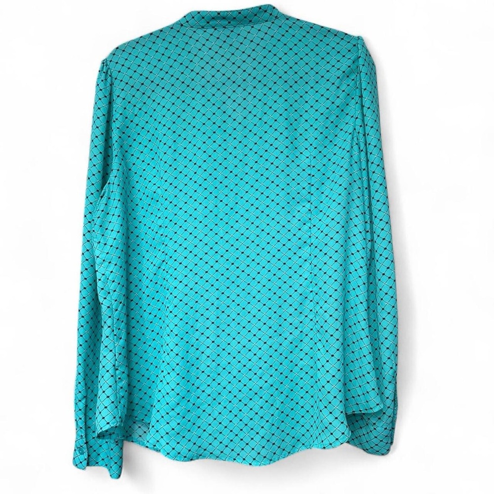 Women's Turquoise Button-Up Ruffle Blouse - Picture 4 of 6
